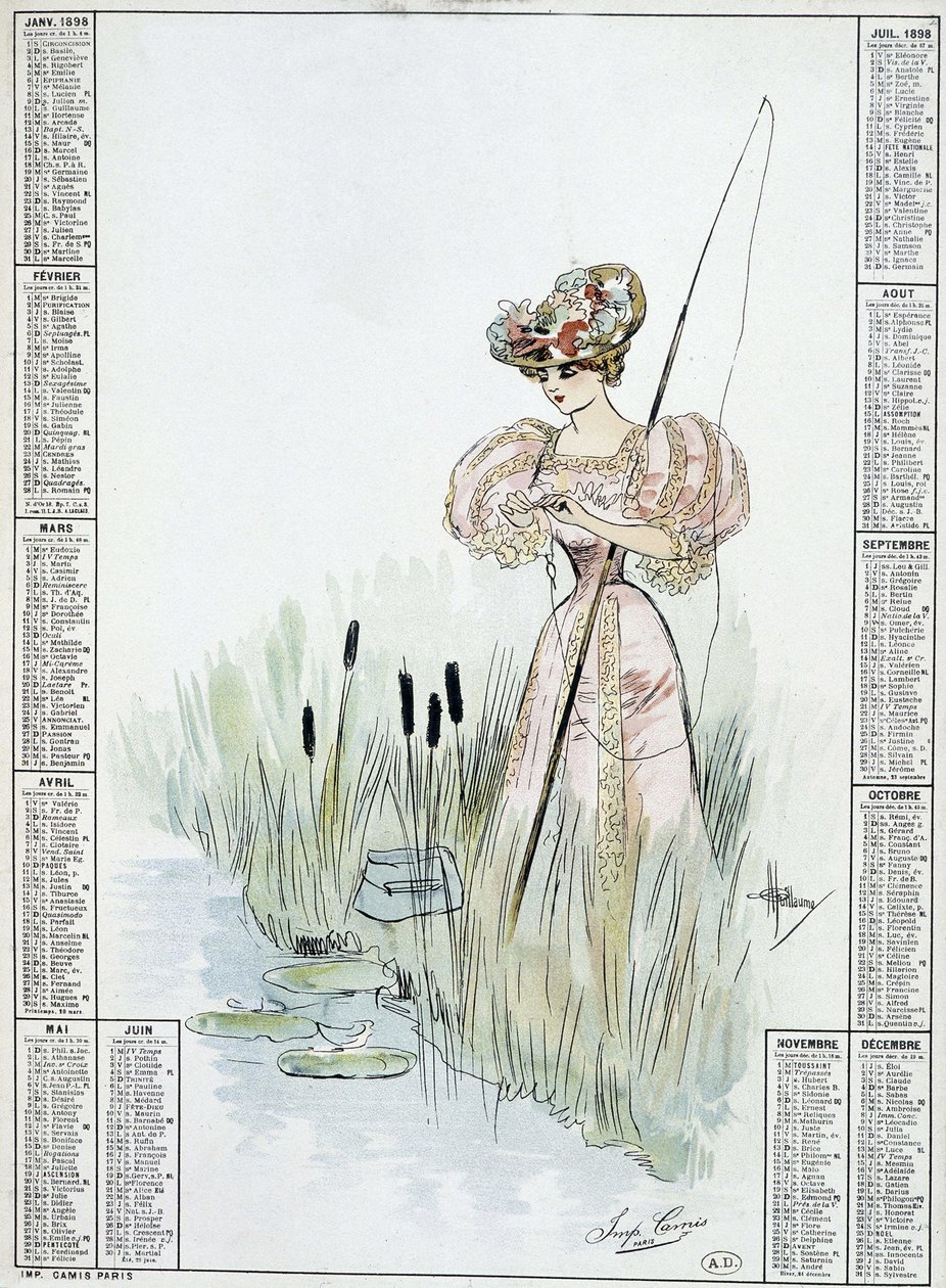 Woman Angling - Drawing by Guillaume by French School