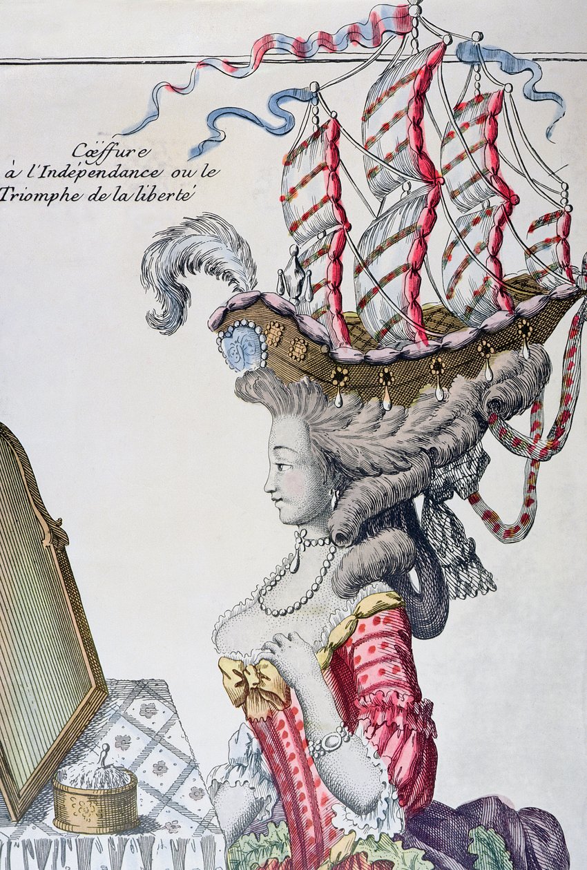 Woman in a Day Dress with a hairstyle a la Belle Poule, period of American Independence by French School