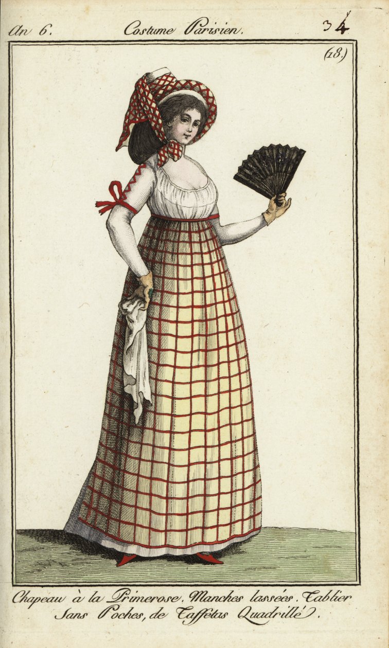 Woman in the Primerose hat fashion of 1798 by French School