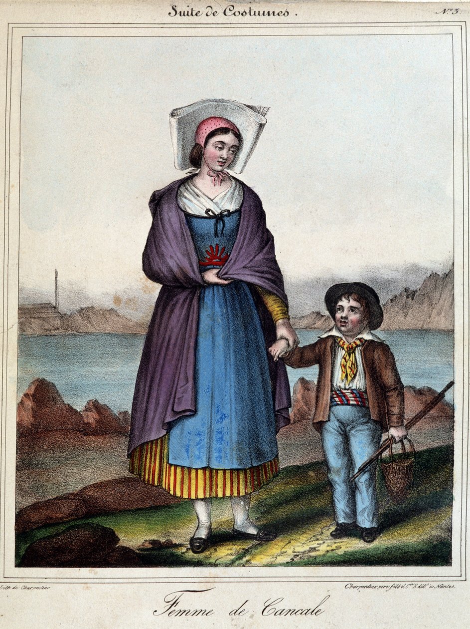 Woman of Cancale and Her Child, Circa 1845 by French School