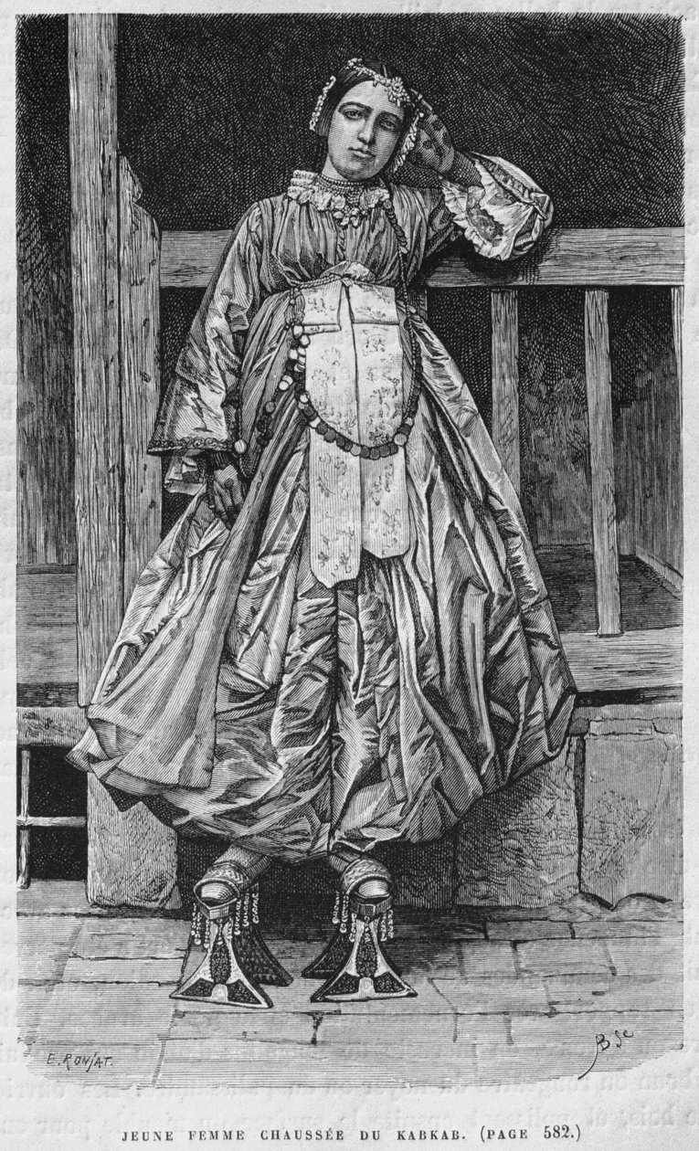 Woman wearing kabbab, from La Syrie daujourdhui. Voyages dans la Phenicie, le Liban et la Judee. 1875-1880 by Louis Charles Emile Lortet, 1884 by French School