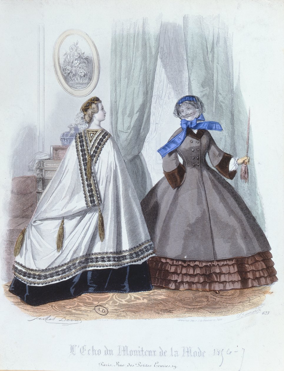 Women in cape and coat, fashion plate from L