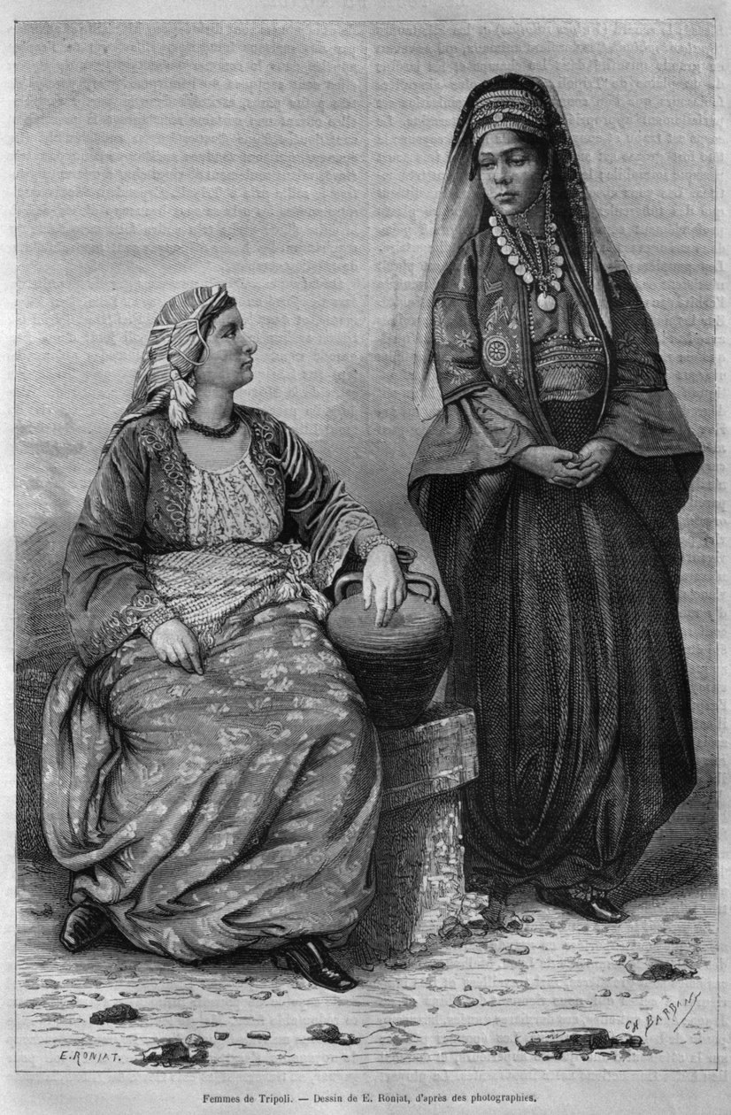 Women of Tripoli, from La Syrie daujourdhui. Voyages dans la Phenicie, le Liban et la Judee. 1875-1880 by Louis Charles Emile Lortet, 1884 by French School
