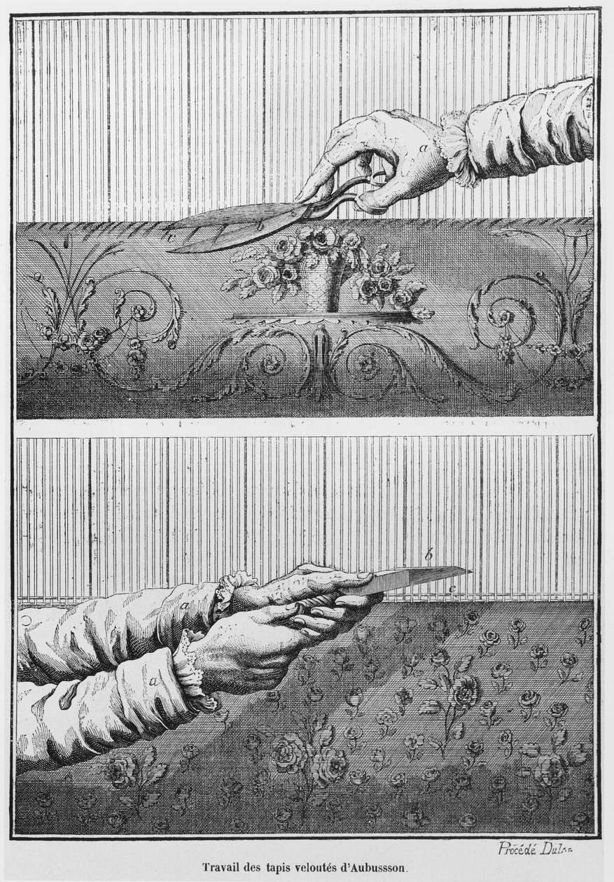 Working on velvet Aubusson tapestries by French School