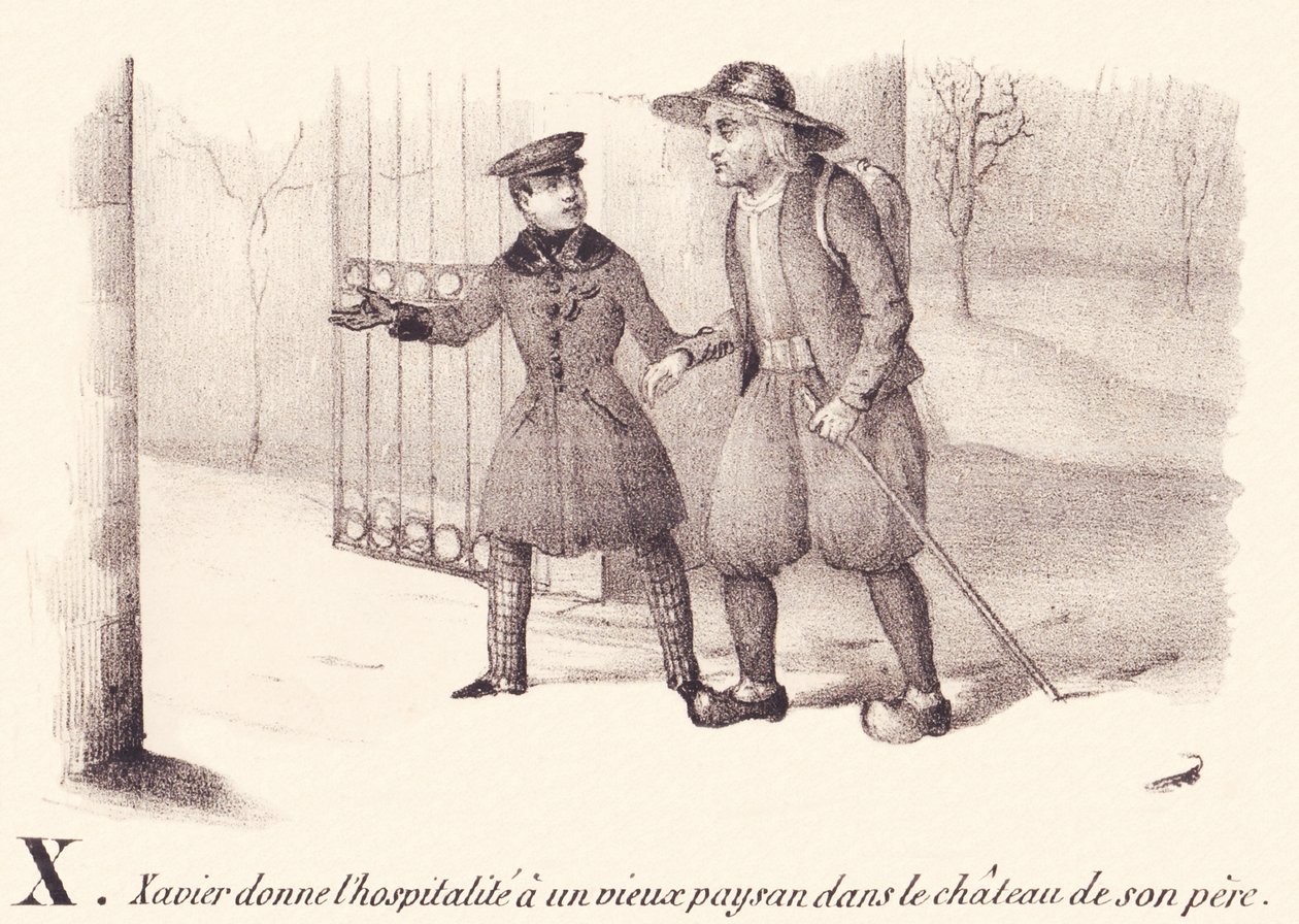X: Xavier gives hospitality to an old peasant in his father