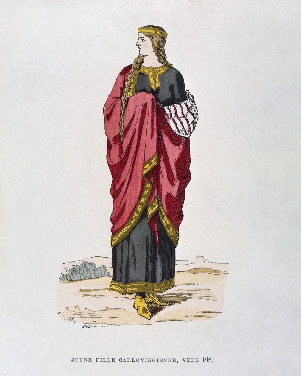 Young Carolingian girl, from Costumes civils et militaires des francais a travers les siecles by French School