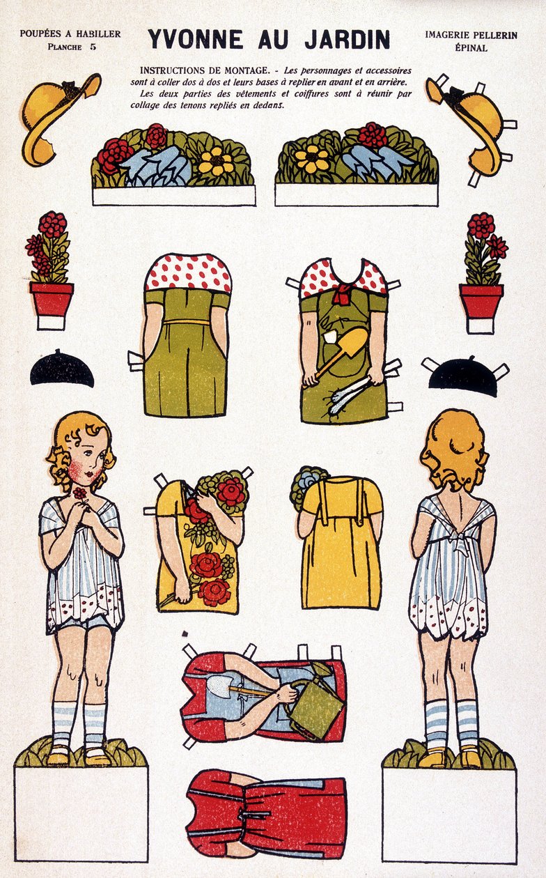 Yvonne in the garden: decoupage. 19th century by French School