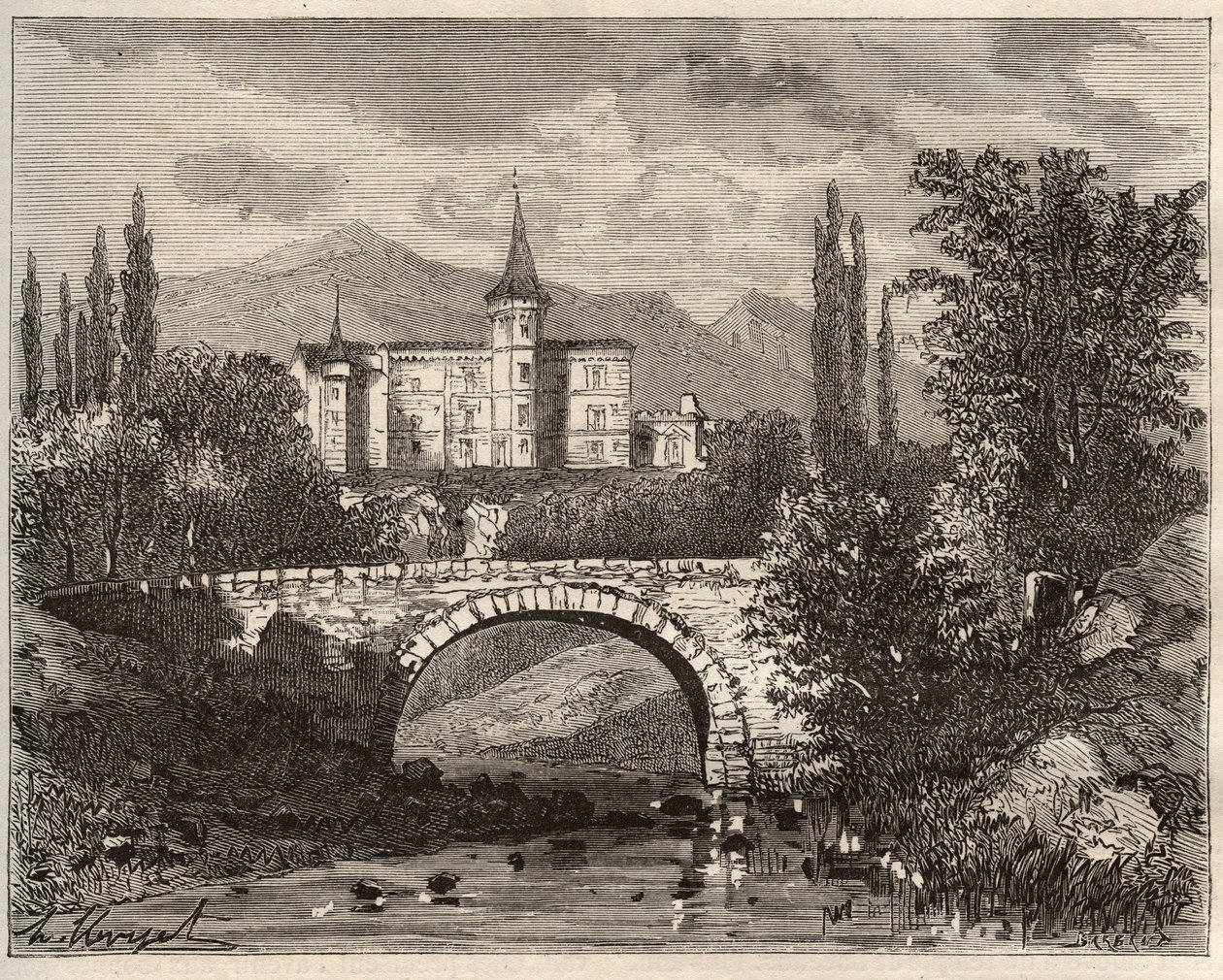 Chateau de la Rochelambert in the valley of the Borne Haute-Loire (43) - engraving in La France illustree: geography, history, statistical administration by V.-A. Malt-Brown. 1884 by French School