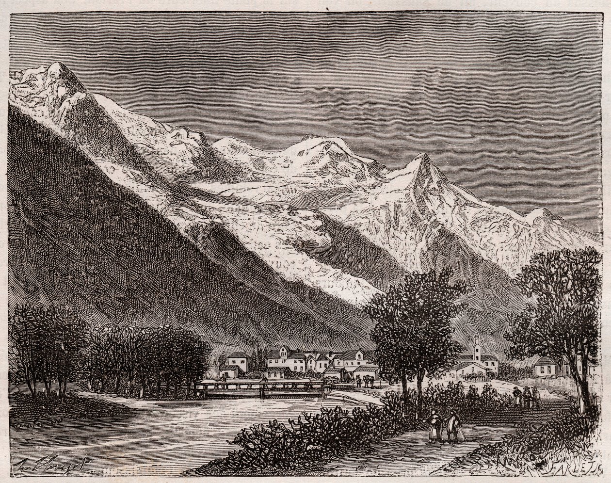 The valley of Chamonix and Mont Blanc - engraving in 