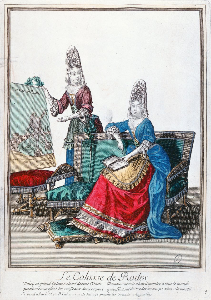 Lady showing a picture of the Colossus of Rhodes by French School