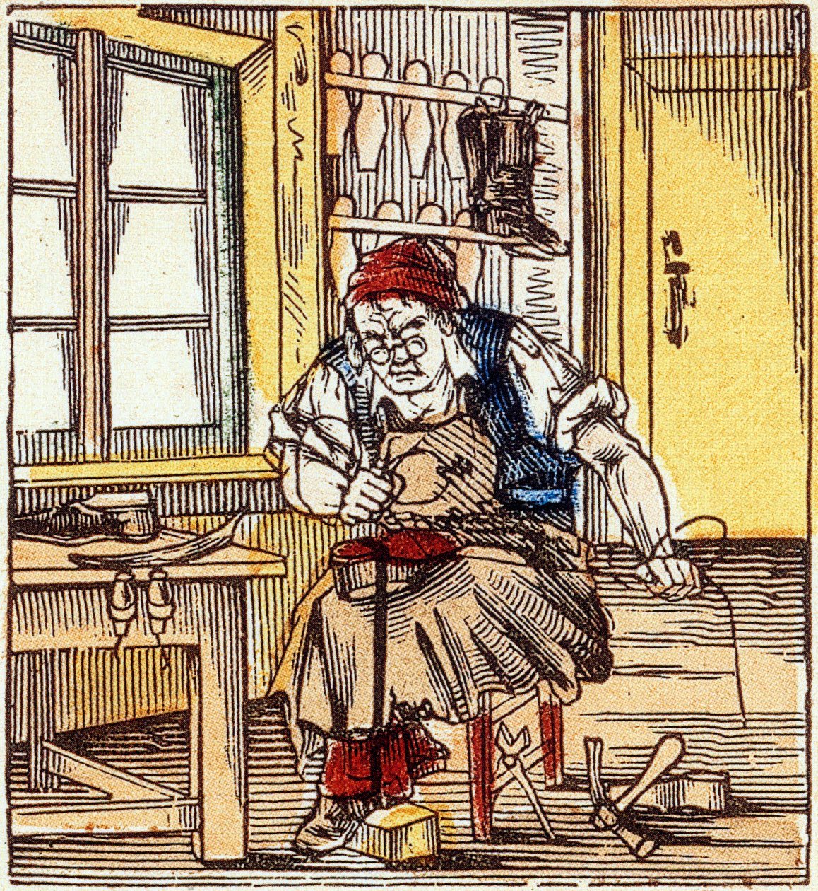 Profession: shoemaker repairing a sole, end of 19th century by French School