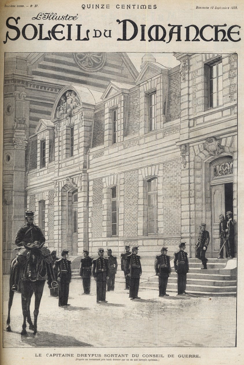 The Dreyfus affair - The captain Alfred Dreyfus leaving the Conseil de guerre - Dreyfus case - Rennes Trial - Alfred Dreyfus leaving the Conseil de guerre (1899) - Le soleil du dimanche of 1899 by French School