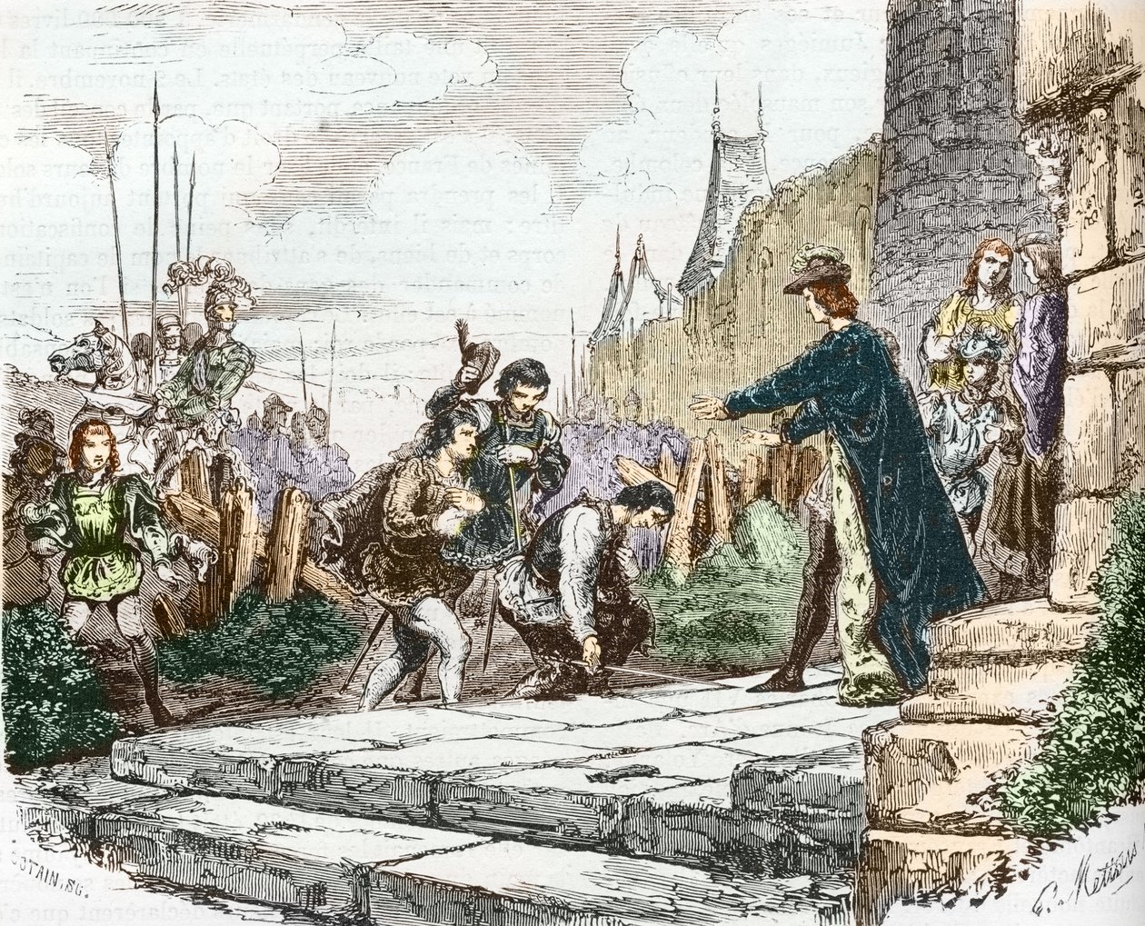 The dolphin Louis (then Louis XI), the Duke John II of Alençon and the Duke Charles I of Bourbon ask forgiveness to King Charles VII by French School