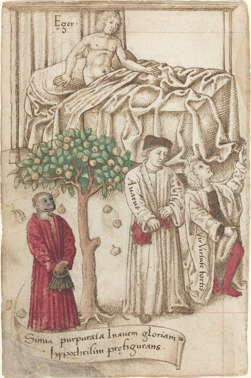 An Ape in Purple with a Sick Man, a Good Man, and a Miser by French early 16th Century