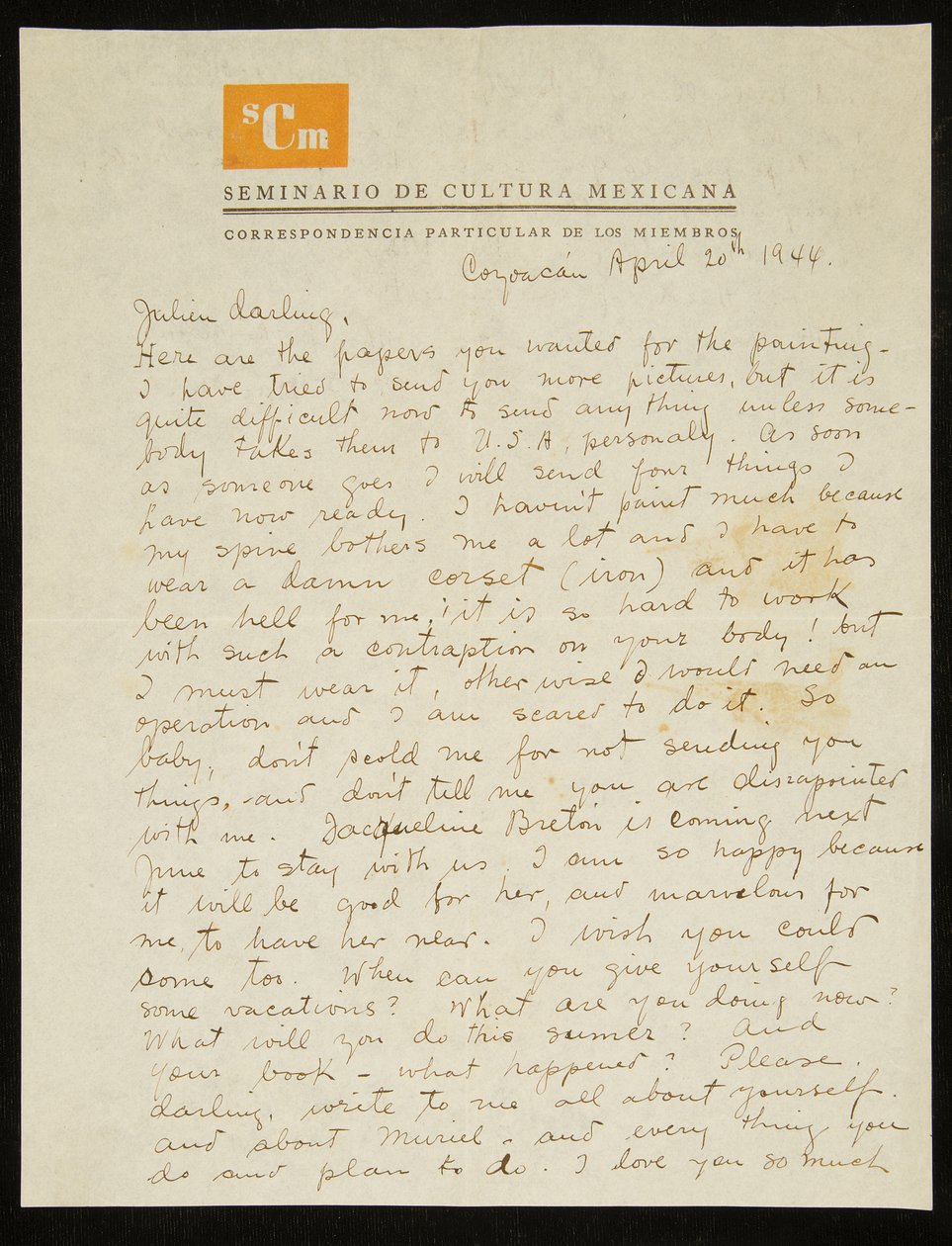 Letter from Frida Kahlo to Julien Levy, in English, 20 April 1944 by Frida Kahlo