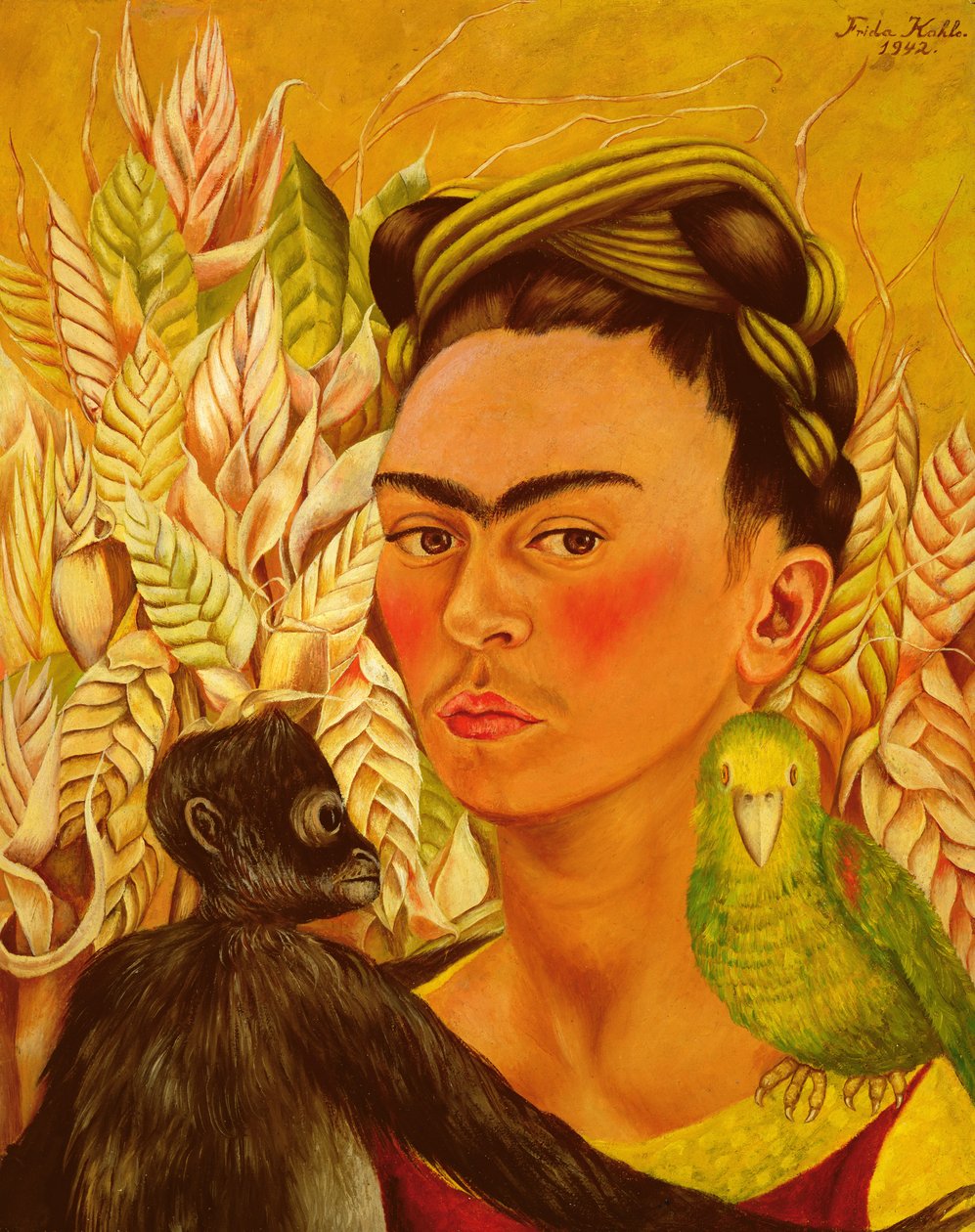 Self Portrait with Monkey and Parrot by Frida Kahlo