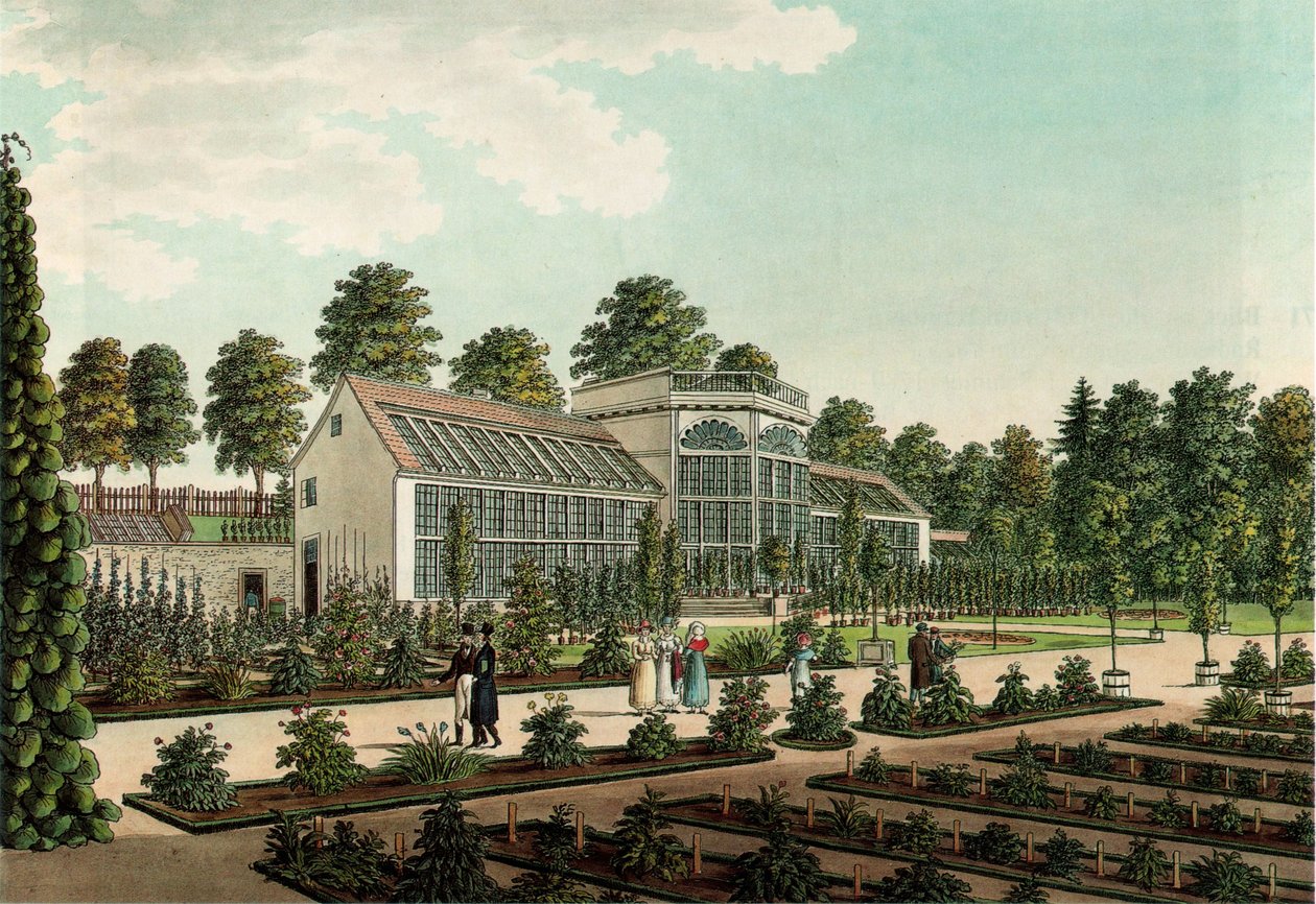 Greenhouse in the Old Botanical Garden in Göttingen, with the City Wall in the Background by Friedrich Besemann