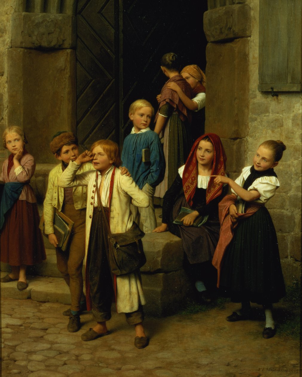 Schoolchildren Watching a Boy Cry, 1861 by Friedrich Edouard Meyerheim