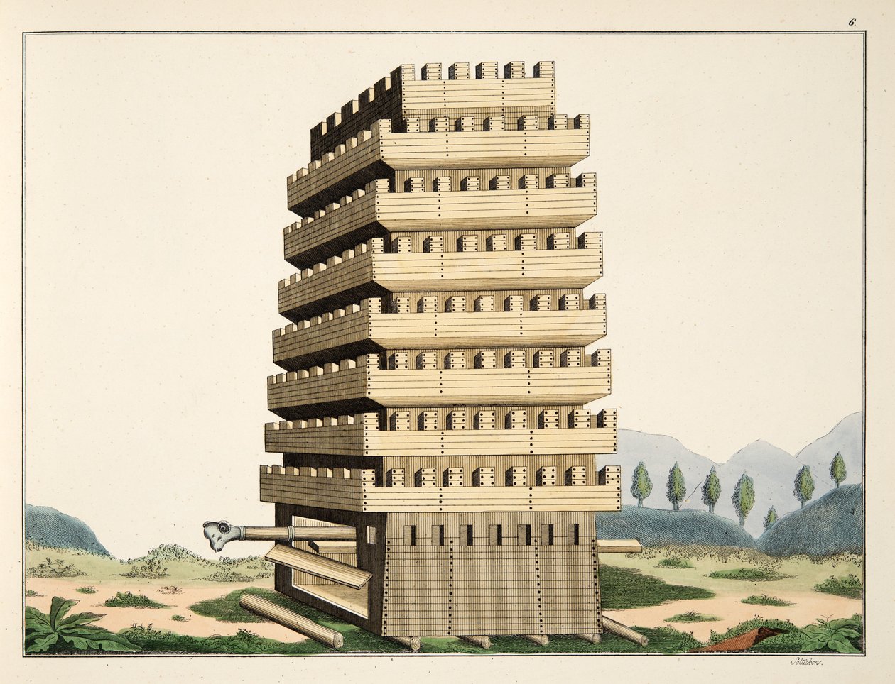 Moveable tower with outer galleries and an additional battering ram, plate from 