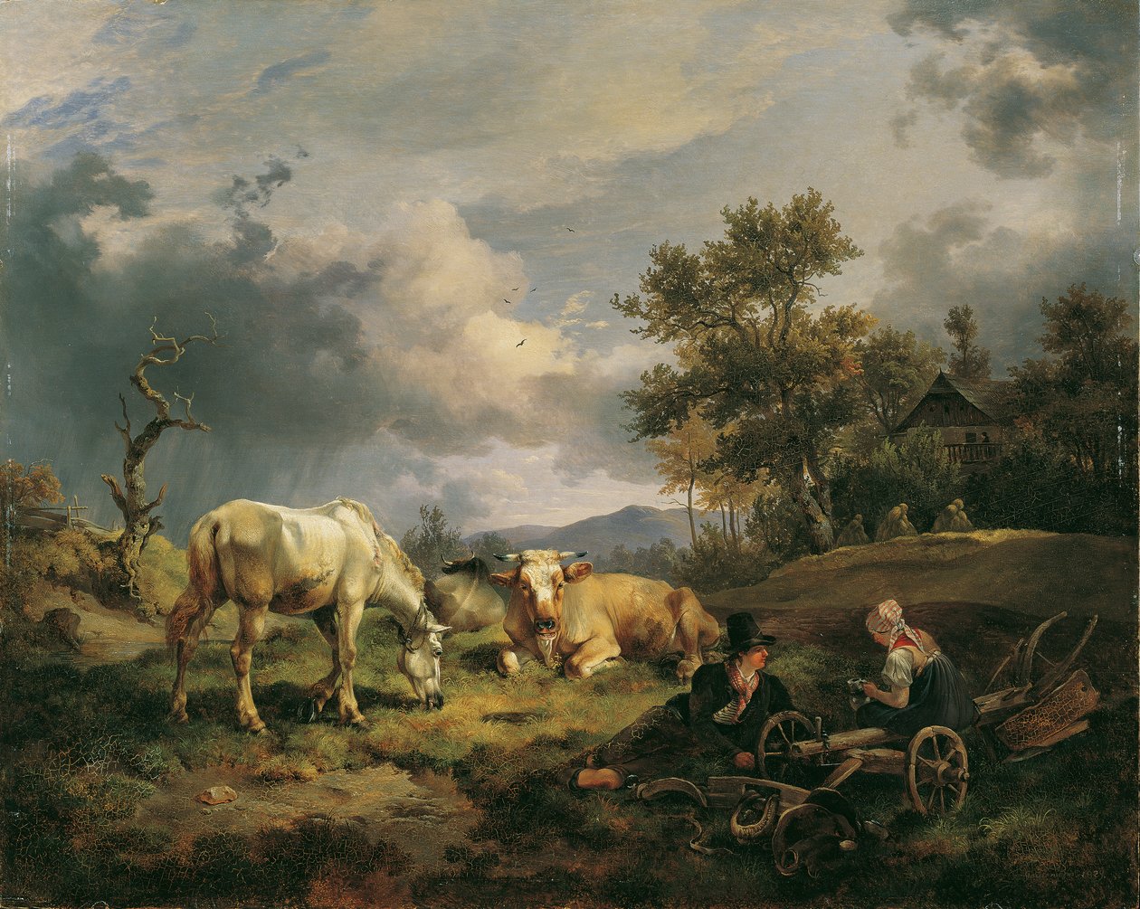 Young Farmer Couple Resting in the Field by Friedrich August Mathias Gauermann