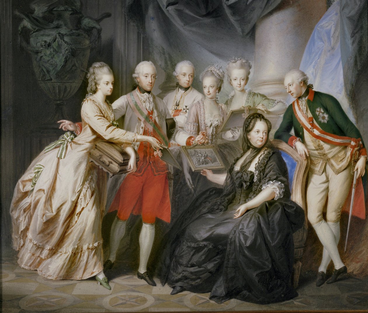 Empress Maria Theresia surrounded by her children in widow
