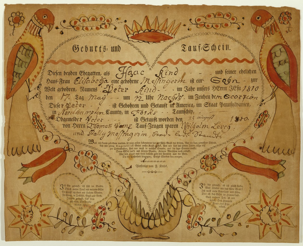 Birth and Baptismal Certificate, c. 1790-1800 by Friedrich Krebs