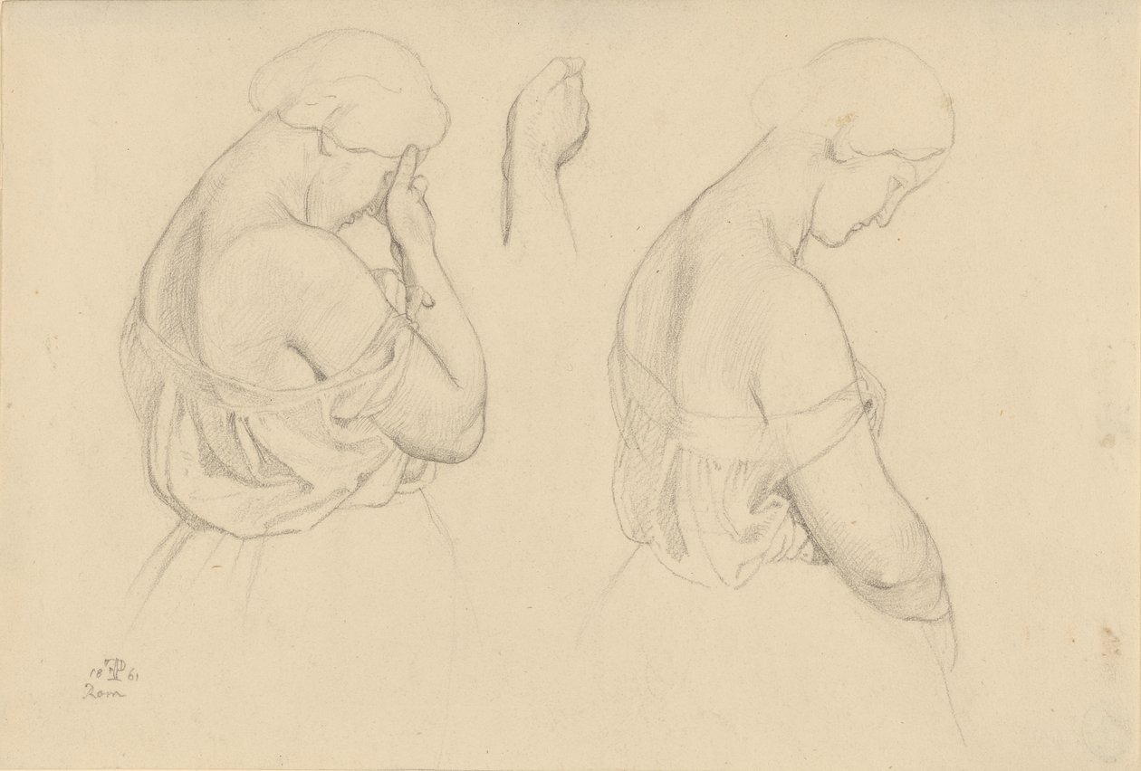 Two Female Figures in Half-length and a Study of a Hand by Friedrich Preller