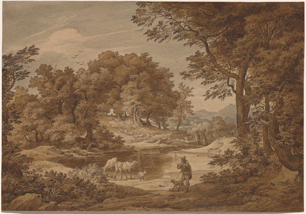 An Italianate Landscape with Shepherds by Friedrich Preller the Elder