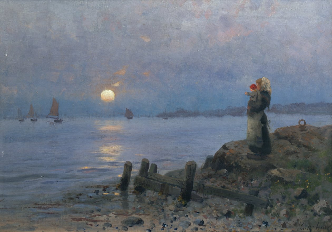 Woman and child at the beach by Frithjof Smith-Hald