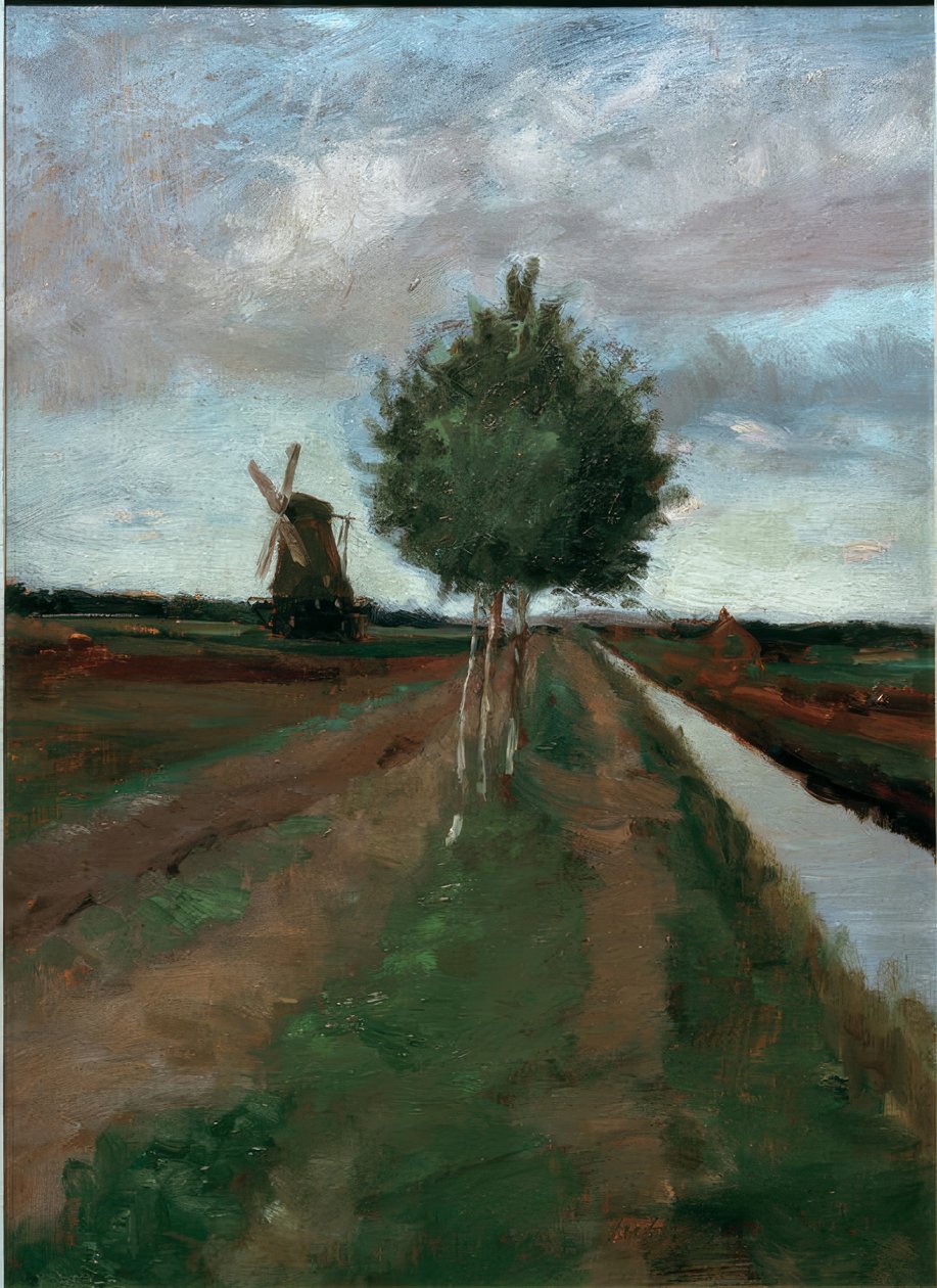 Mill and Road with Birch Trees by Fritz Mackensen