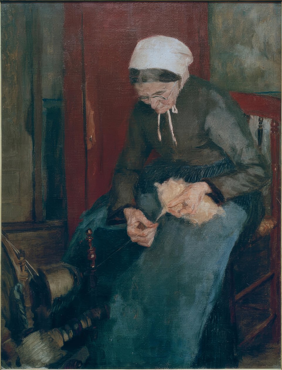 Old Woman Spinning by Fritz Mackensen