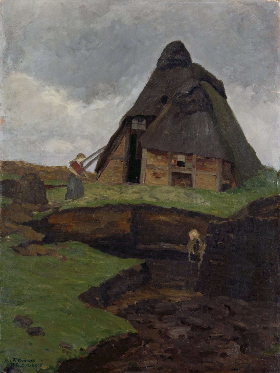 Mire Cottage with Child by Fritz Overbeck