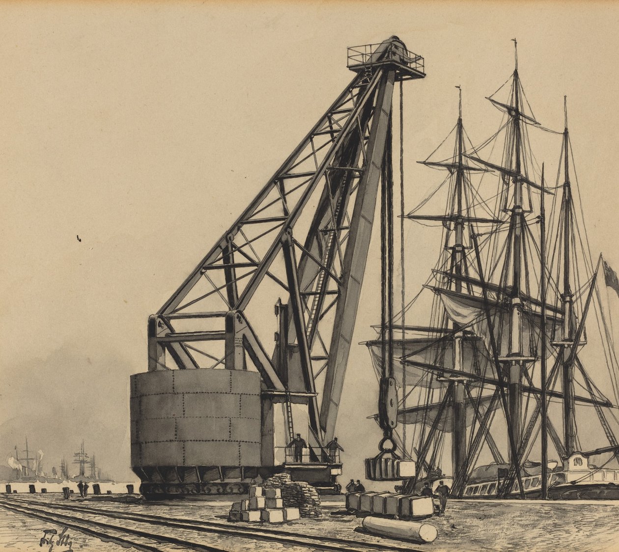 Krahn im Freihafen by Fritz Stoltenberg