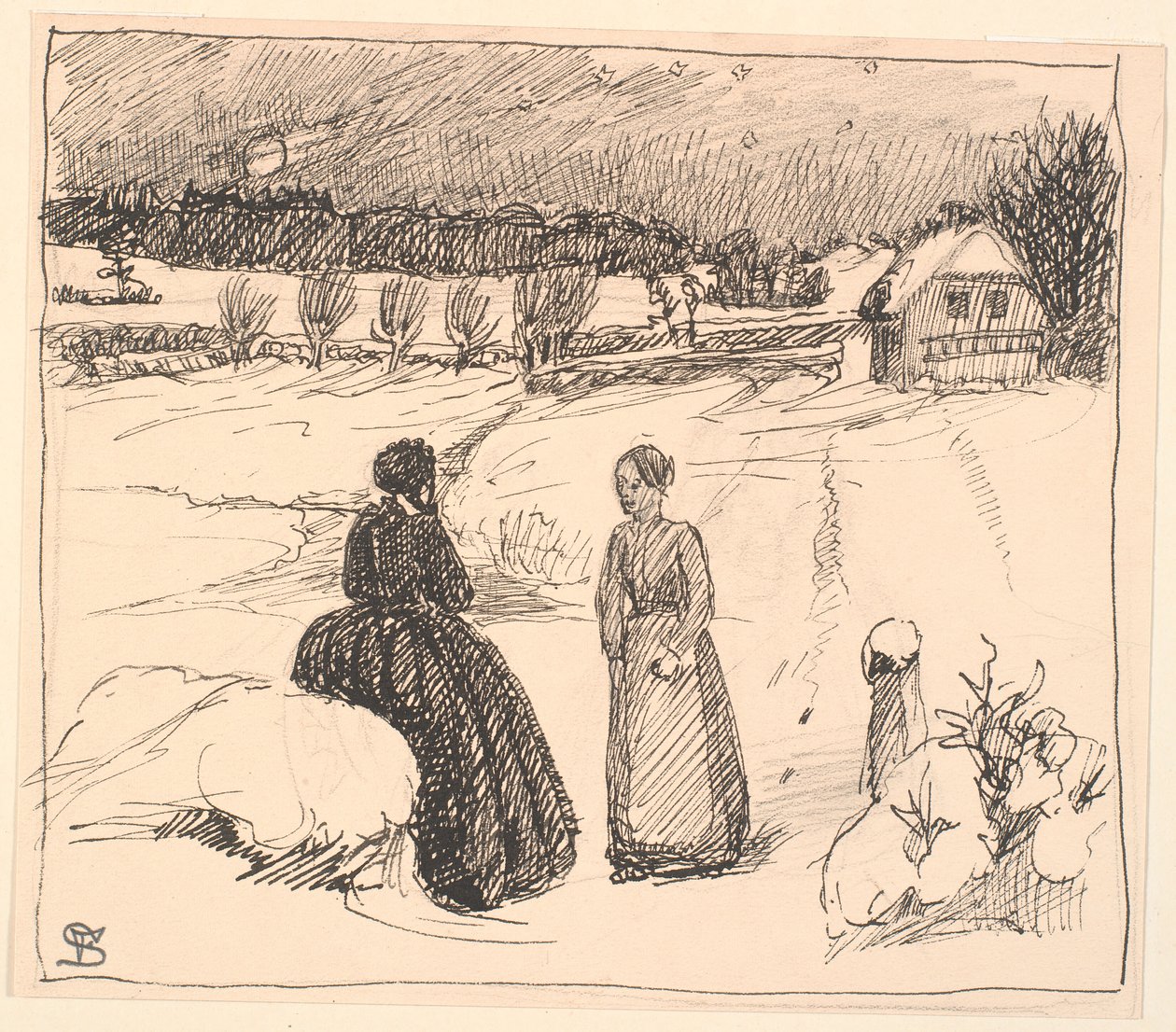 Out in the Snow Sat a Woman in Long Black Clothes... by Fritz Syberg