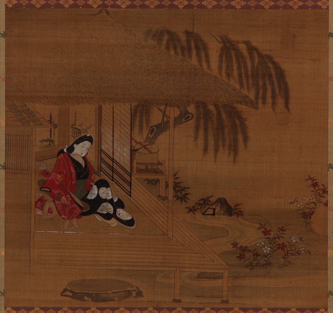 Garden, Interior and Seated Girl, Edo Period, 1615-1868 by Furuyama Moroshige