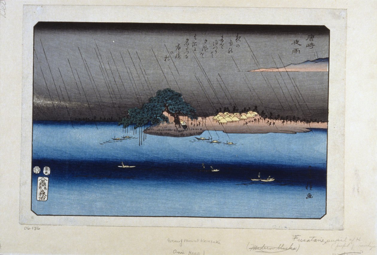 Night Rain At Karasaki by Fusatane Utagawa