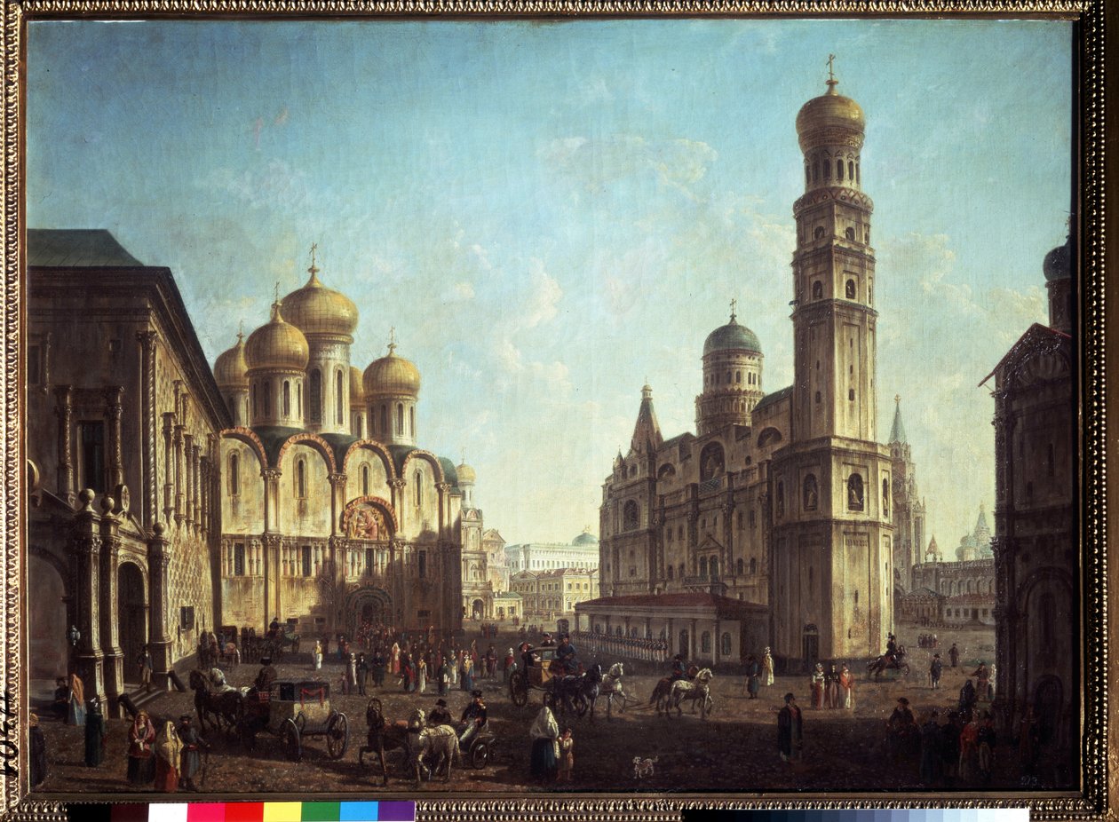 The cathedral square in the Moscow Kremlin. Painting by Fyodor Yakovlevich Alexeev (1753-1824). Russian classicism art. State Tretyakov Gallery, Moscow. by Fyodor Yakovlevich Alexeev