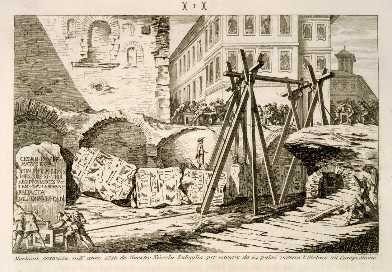 The device invented by Nicola Zabaglia in 1748 for lifting the Obelisk in the Campus Martius which was 14 hands beneath ground by G. Balzar