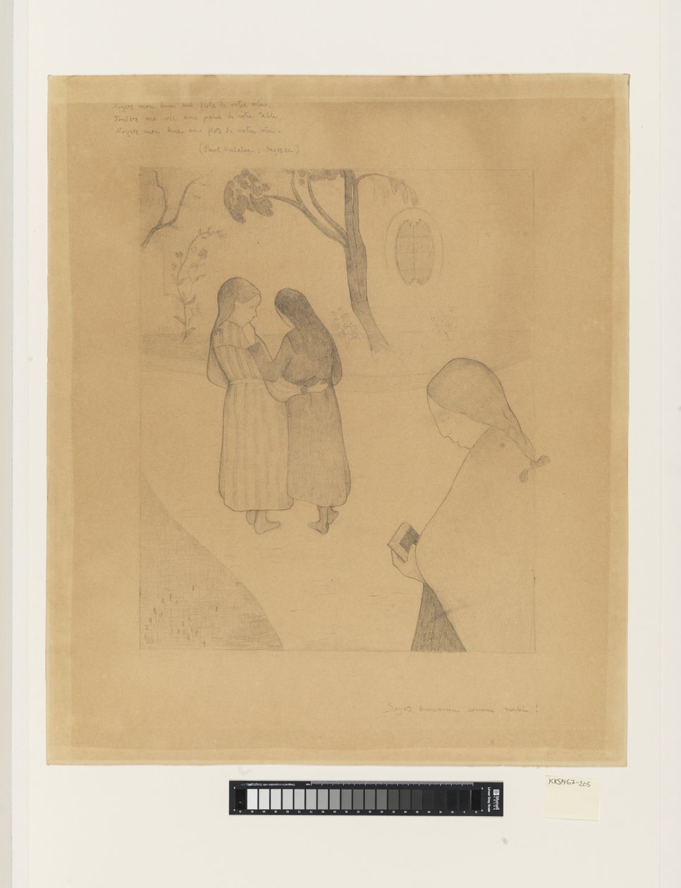 Three Young Girls on a Road, the Foremost with a Book by G.F. Clement