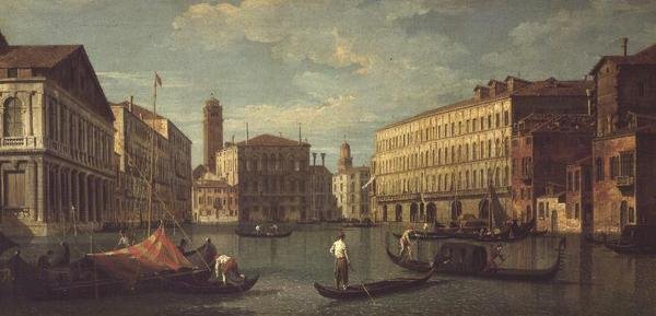 The Grand Canal, Venice, with the Palazzo Mocenigo, Palazzo Balbi, Santa Maria Gloriosa dei Frari and Campo S. Toma by G. (Follower of A. Canaletto) Canaletto
