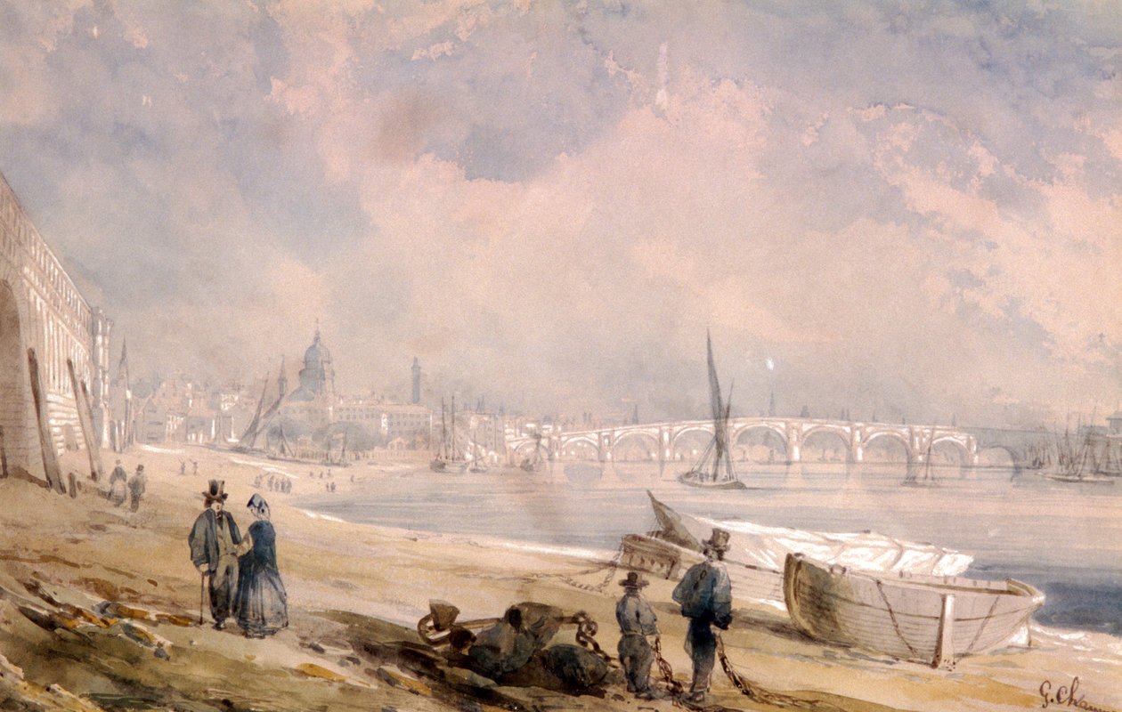 The Thames at Low Tide and Blackfriars Bridge, London by G Chaumont