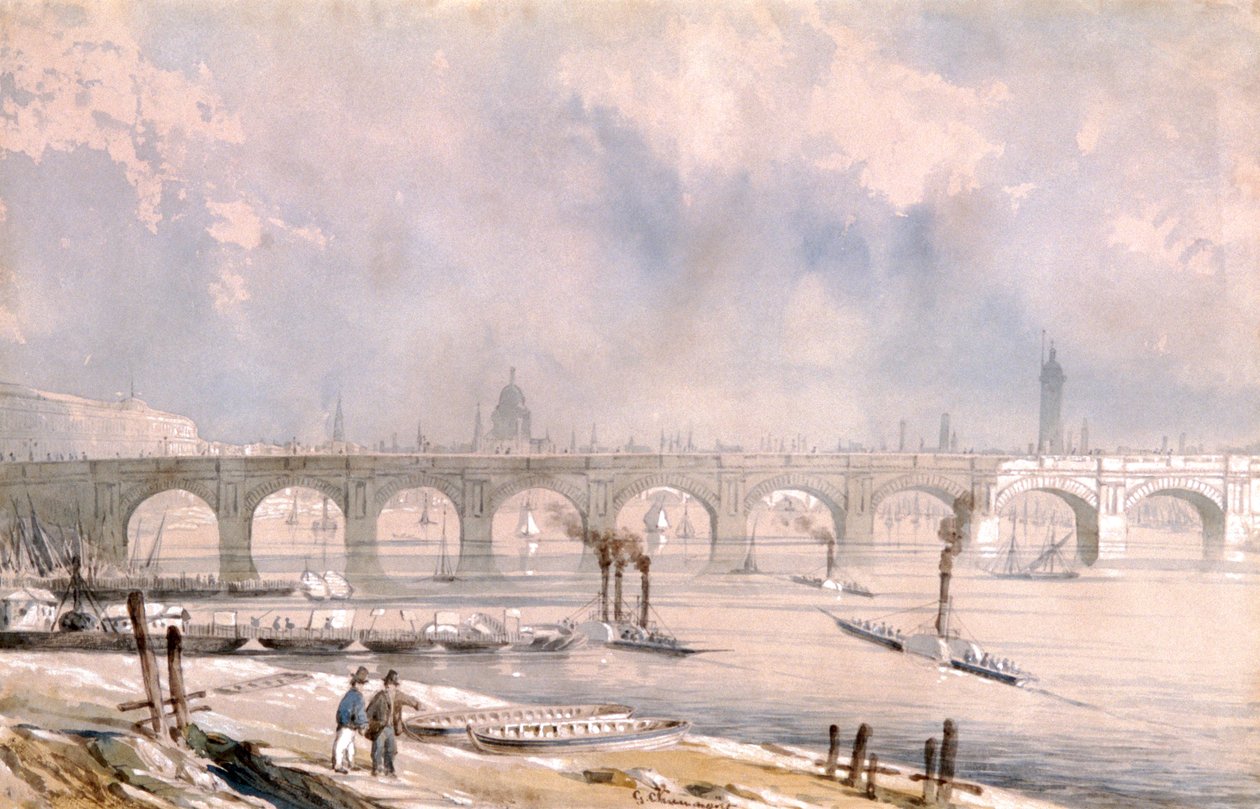 Waterloo Bridge, looking towards the City, London, 1847 by G Chaumont