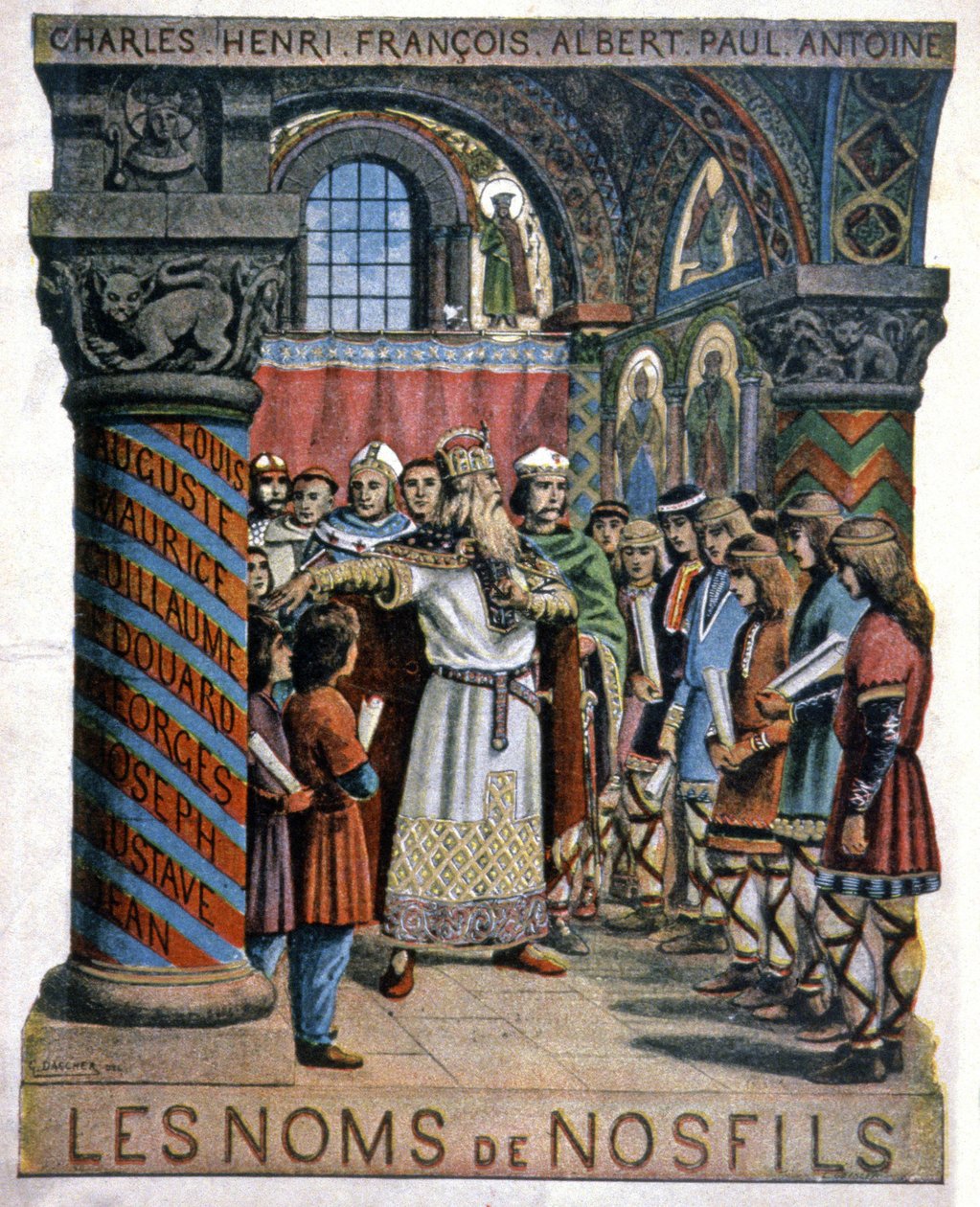 Charlemagne and the school, c.1900 (illustration) by G. Dascher