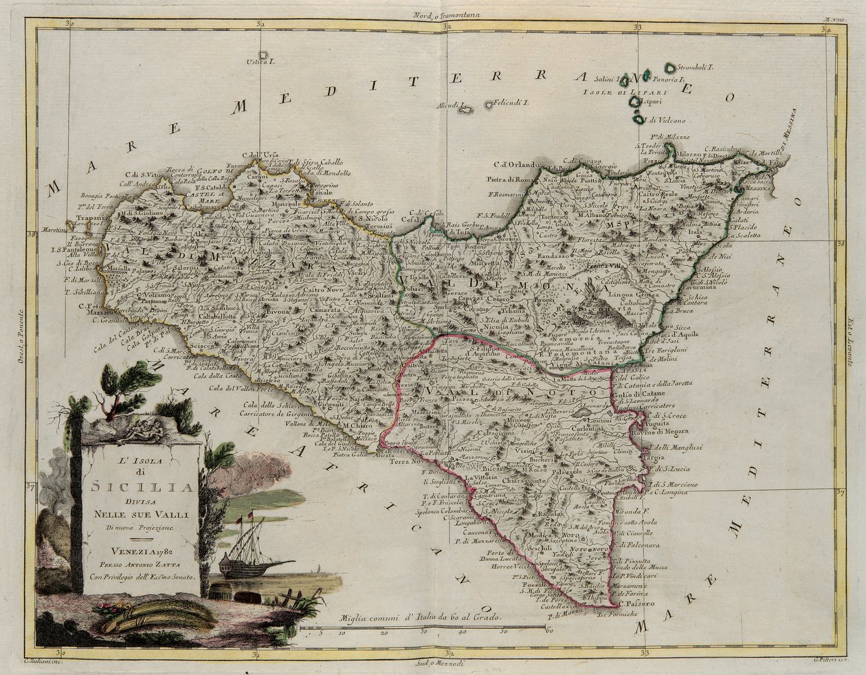 Island of Sicily, divided into its valleys by G. Zuliani