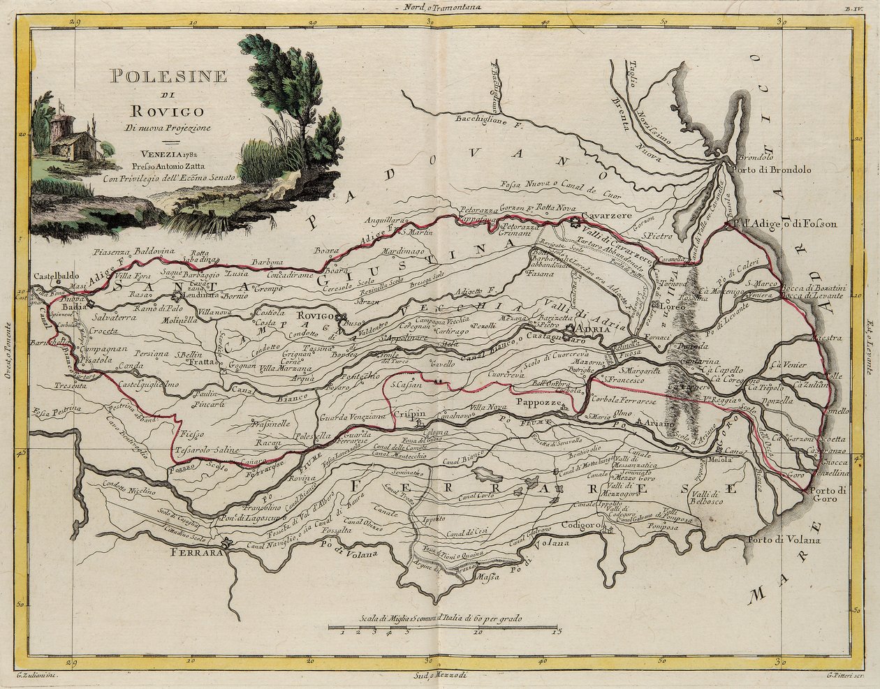 Land area of the State of the Veneto: area of Rovigo, engraving by G. Zuliani taken from Tome II of the 