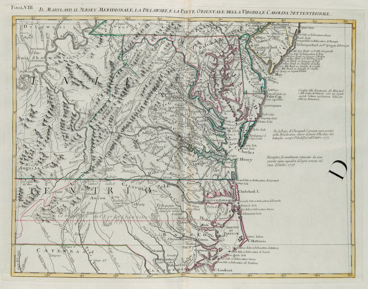 Maryland, Southern New Jersey, Delaware and the Eastern Part of Virginia and North Carolina, Engraving by G. Zuliani from Tome I of the "Newest Atlas" by G. Zuliani