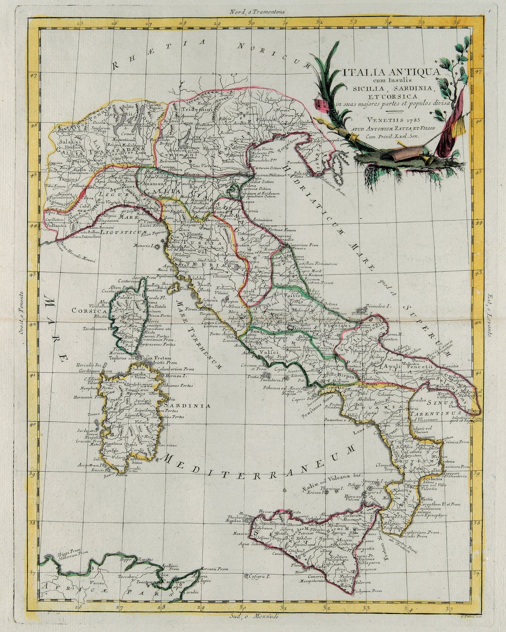 Political Map of Italy, Engraving by G. Zuliani from Volume IV of the "Newest Atlas" by G. Zuliani