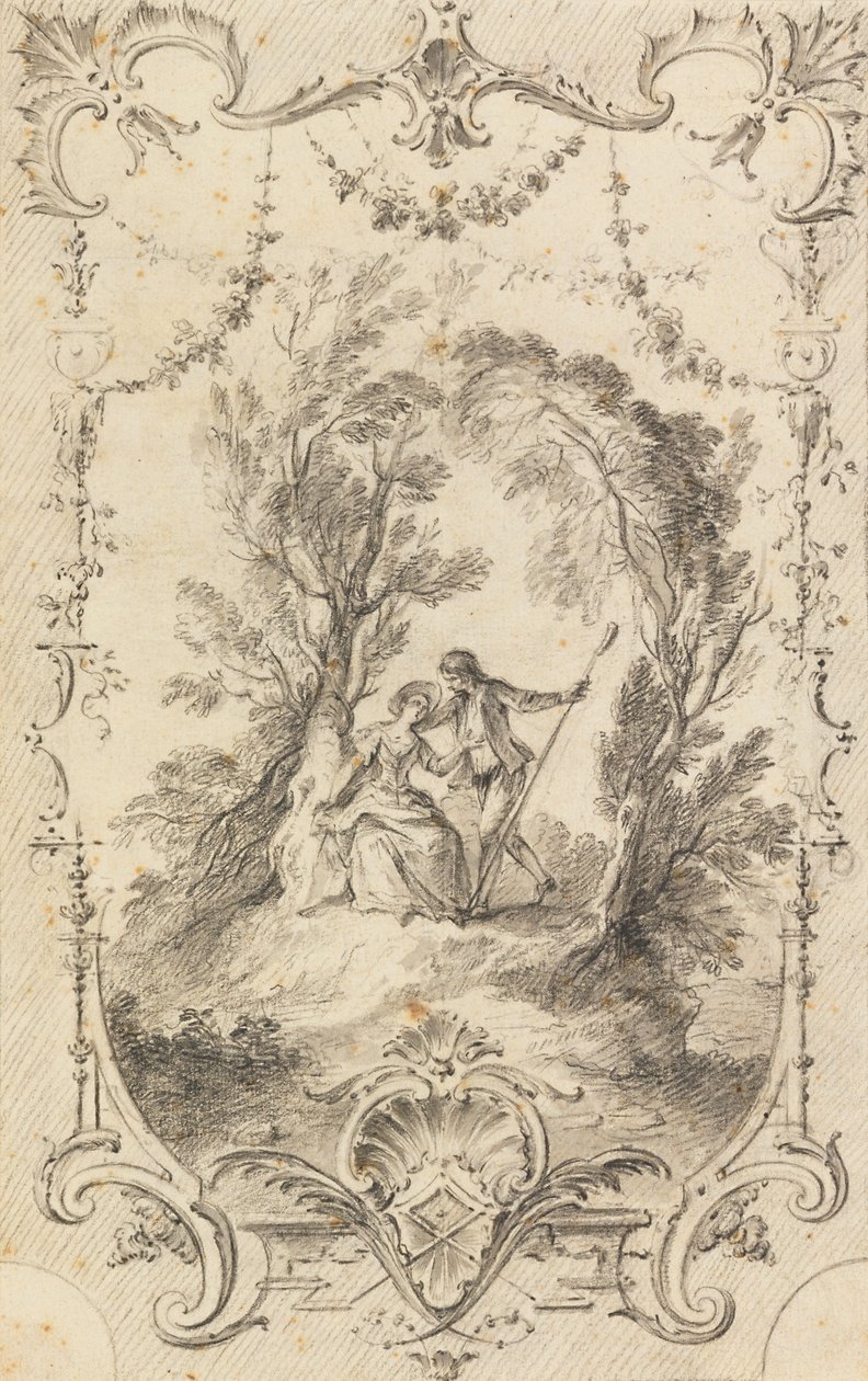 The Eagar Shepherd (Preparatory drawing for plate 247 in LOeuvre gravé de Watteau, 1739) by Gabriel Huquier