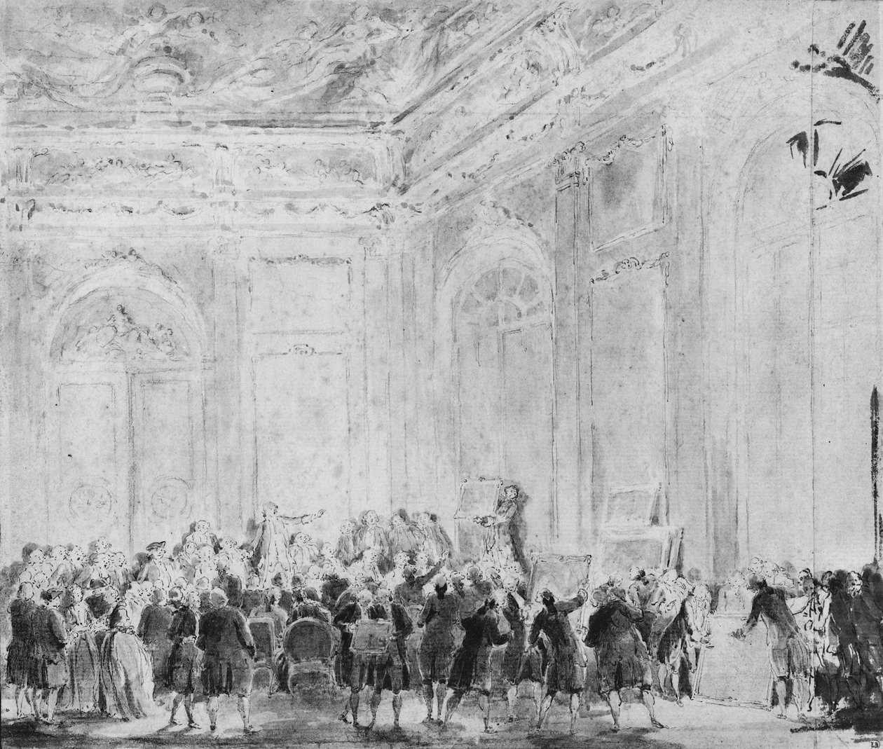 Scene with a Sale of Paintings by Gabriel de Saint Aubin