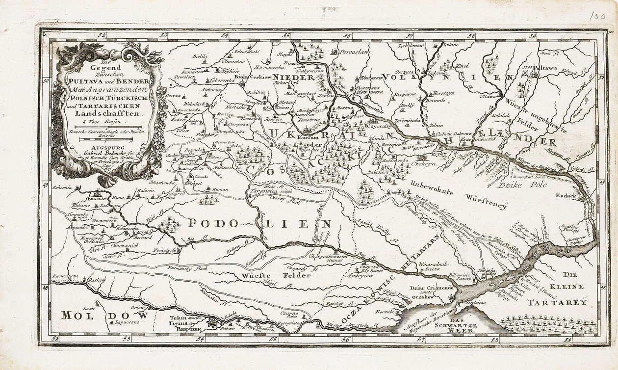 Map showing both Poltava and Bender by Gabriel Bodenehr the Elder